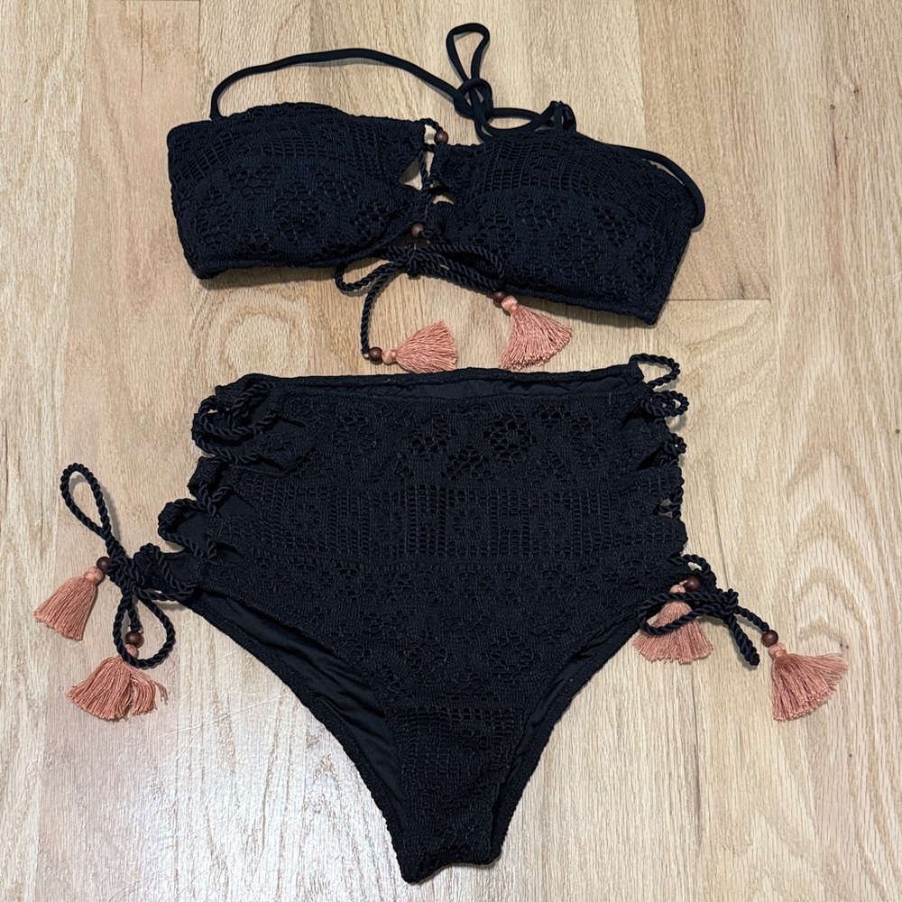 Victoria’s Secret Black Crochet Bikini with Tassels